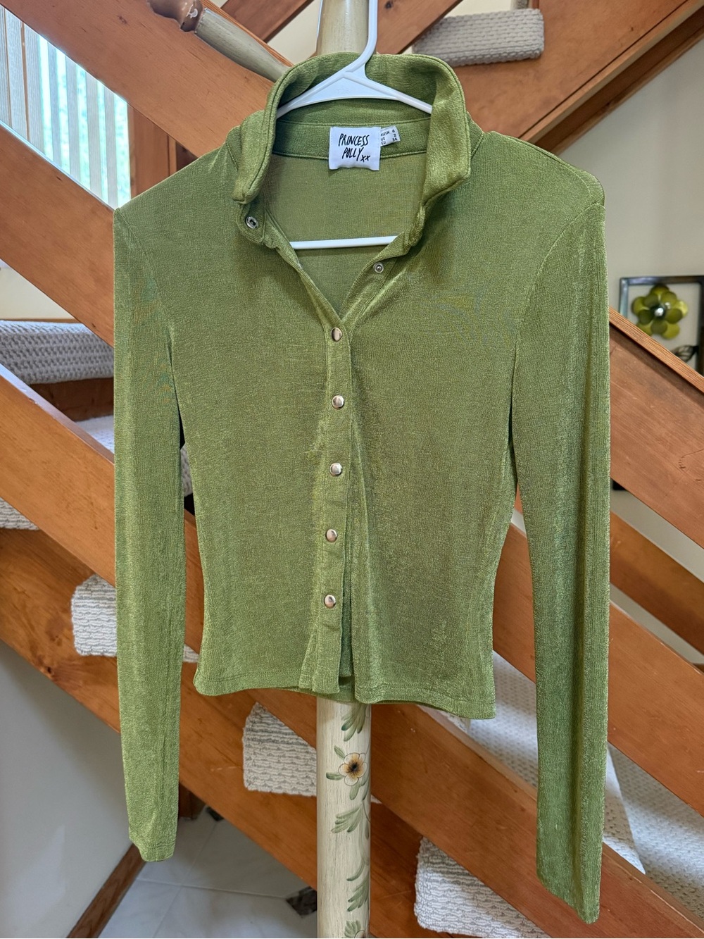 Princess Polly Olive Green Long-Sleeve Button-Up Top